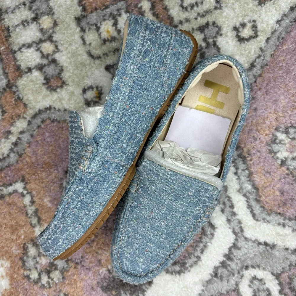 Hush Puppies Cora Loafer 6 Blue Denim Tweed Preppy Slip On Flats‎ Shoes Twee New